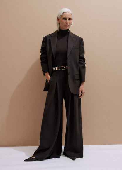 Brown Wool Ultimate Pleat-Front Wide-Leg Pant | ME+EM Clothing