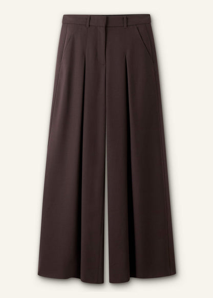Brown Wool Ultimate Pleat-Front Wide-Leg Pant | ME+EM Clothing