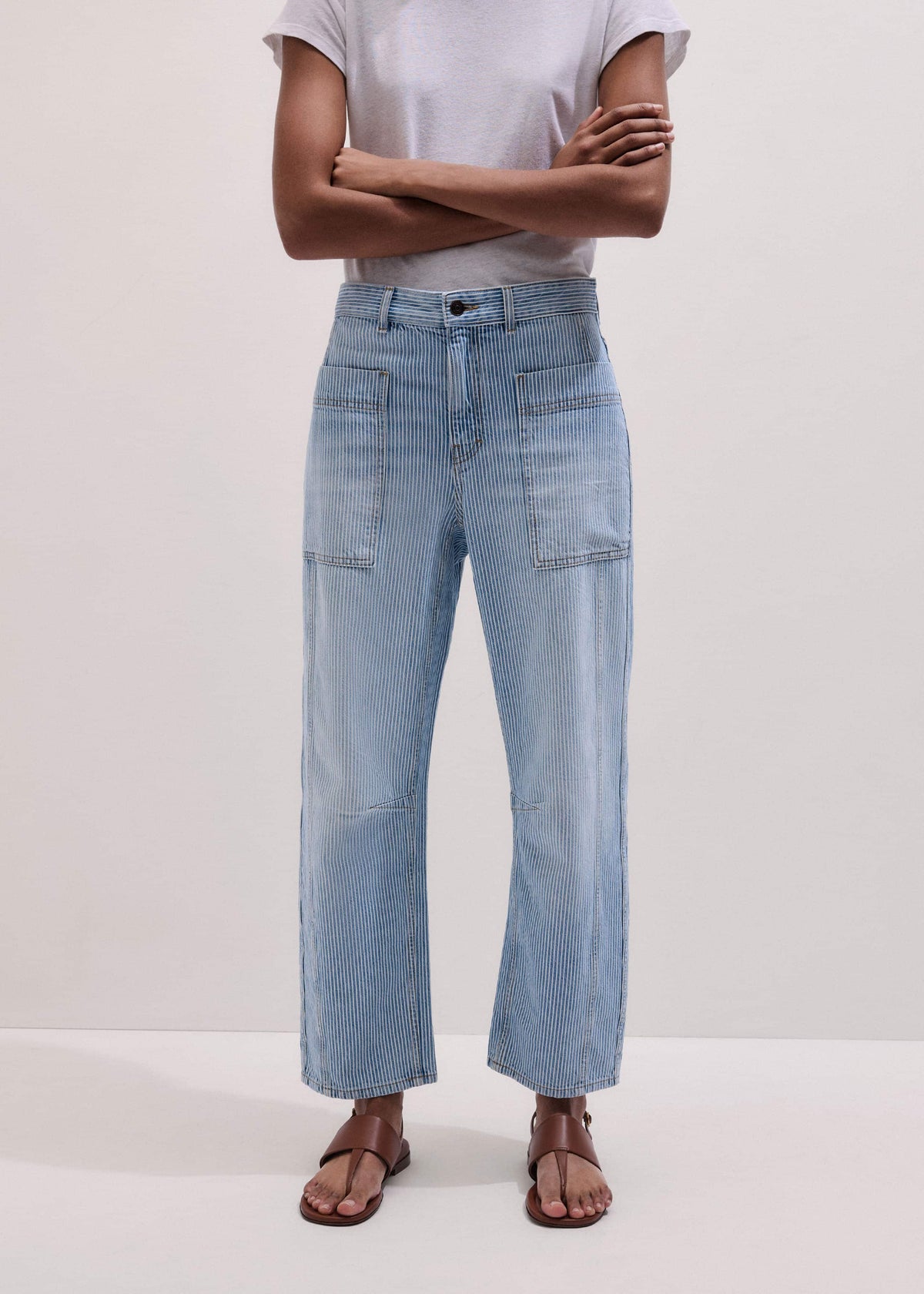 Blue Micro Stripe Engineered Leg Jean | ME+EM Clothing