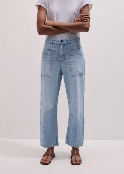 Blue Micro Stripe Engineered Leg Jean | ME+EM Clothing