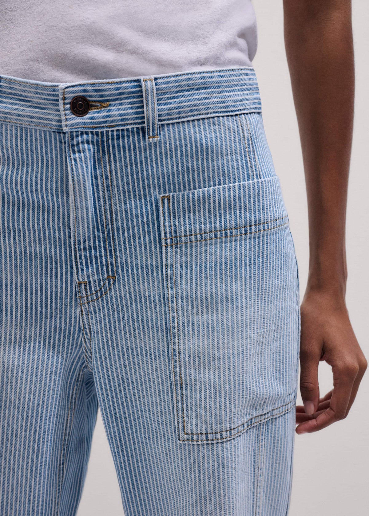 Blue Micro Stripe Engineered Leg Jean | ME+EM Clothing