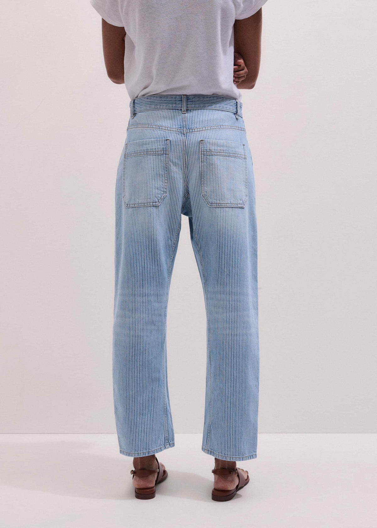 Blue Micro Stripe Engineered Leg Jean | ME+EM Clothing