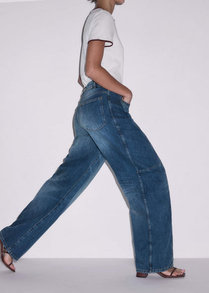 Mid Blue Exaggerated Tapered Jean | ME+EM Clothing