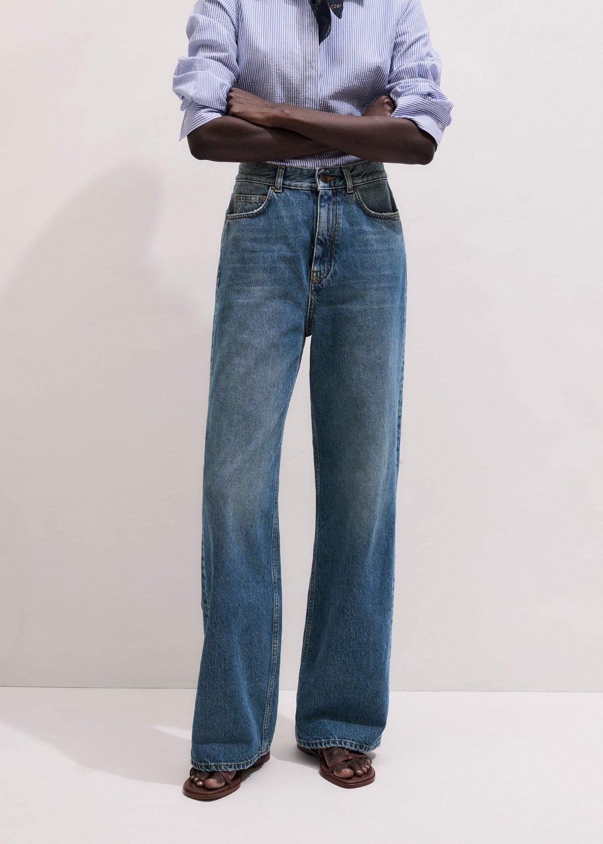 Mid-Blue Ultra High Straight Leg Jean | ME+EM Clothing