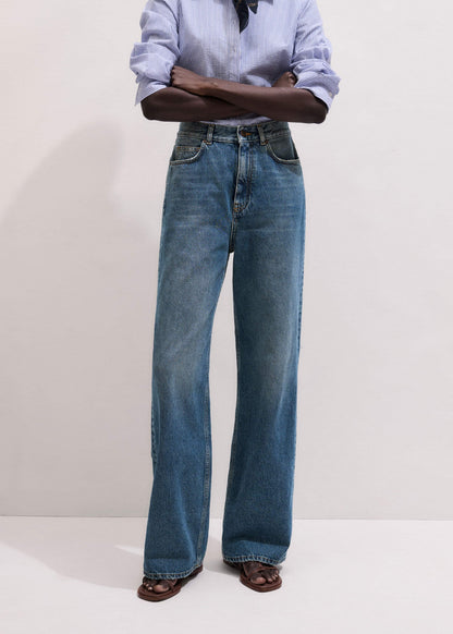 Mid-Blue Ultra High Straight Leg Jean | ME+EM Clothing