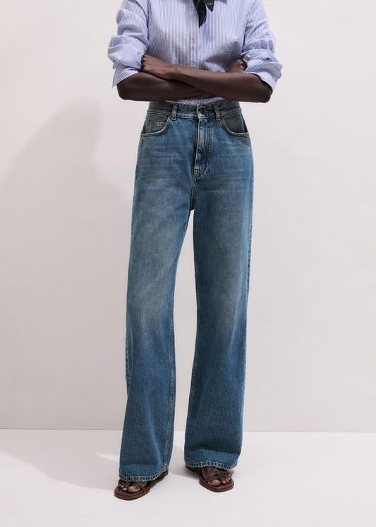 Mid-Blue Ultra High Straight Leg Jean | ME+EM Clothing