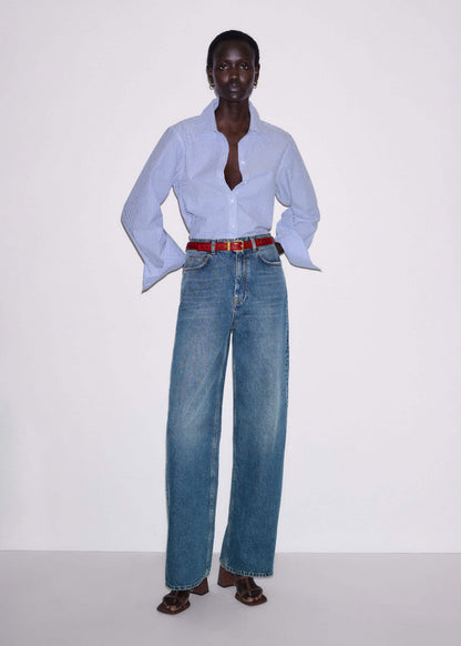Mid-Blue Ultra High Straight Leg Jean | ME+EM Clothing