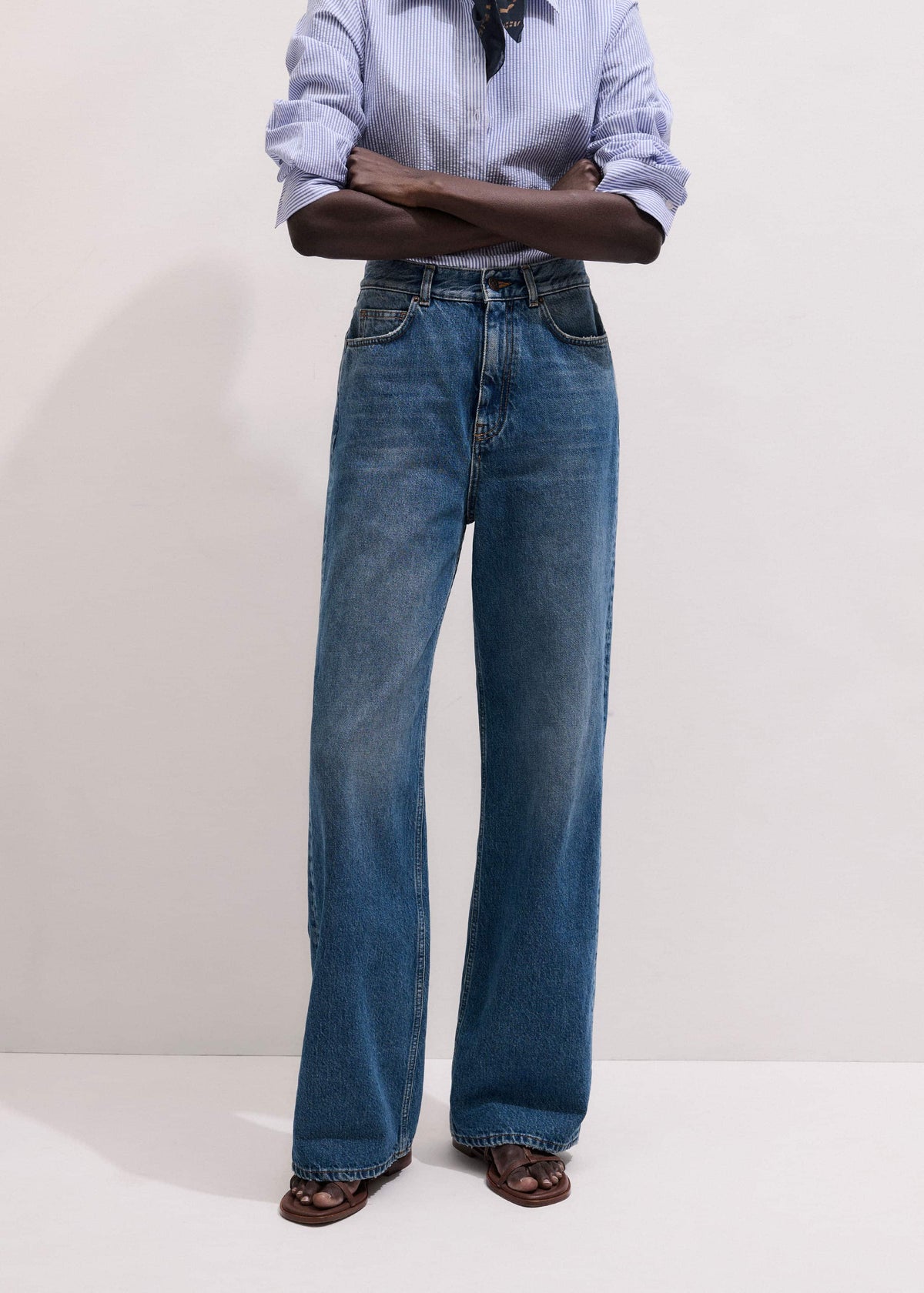 Mid-Blue Ultra High Straight Leg Jean | ME+EM Clothing