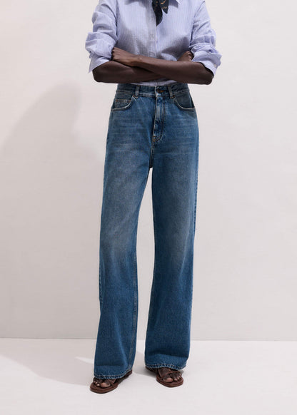 Mid-Blue Ultra High Straight Leg Jean | ME+EM Clothing