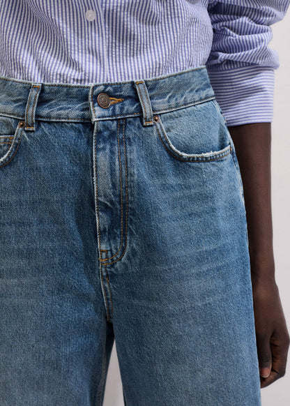 Mid-Blue Ultra High Straight Leg Jean | ME+EM Clothing