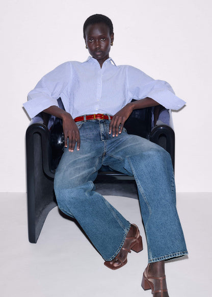 Mid-Blue Ultra High Straight Leg Jean | ME+EM Clothing