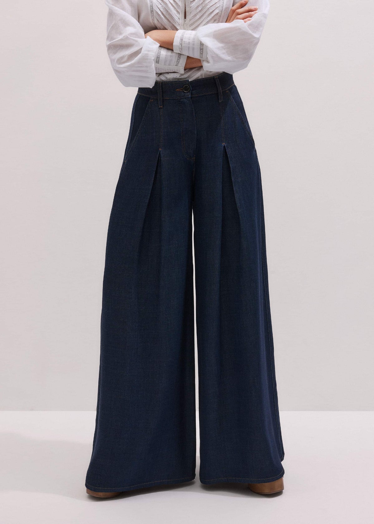 Dark Blue Pleat Very Wide Pant | ME+EM Clothing