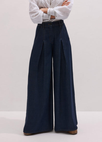 Dark Blue Pleat Very Wide Pant | ME+EM Clothing