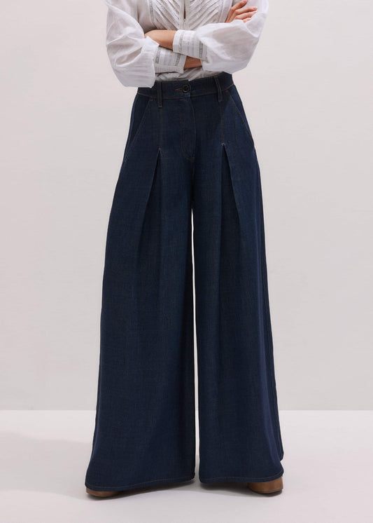 Dark Blue Pleat Very Wide Pant | ME+EM Clothing