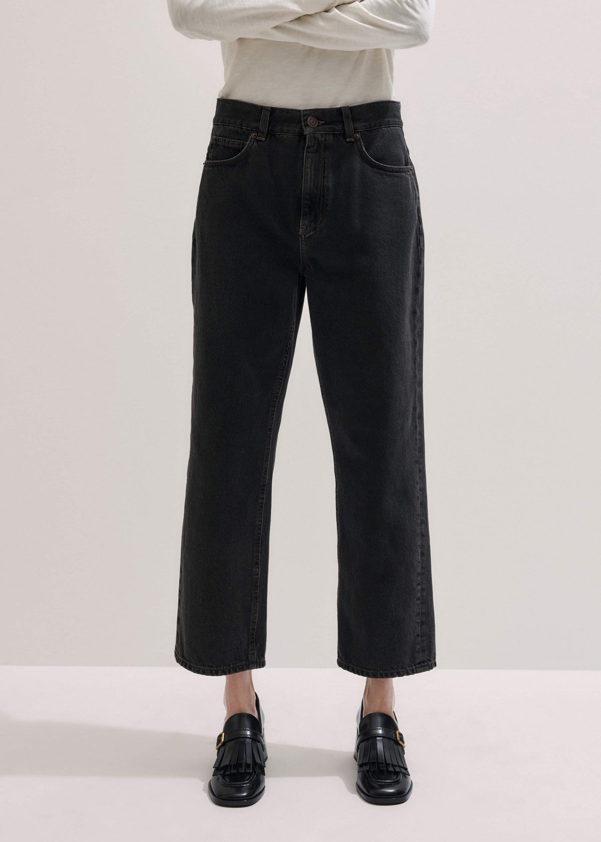 Black Straight Cropped Relaxed Jean | ME+EM Clothing