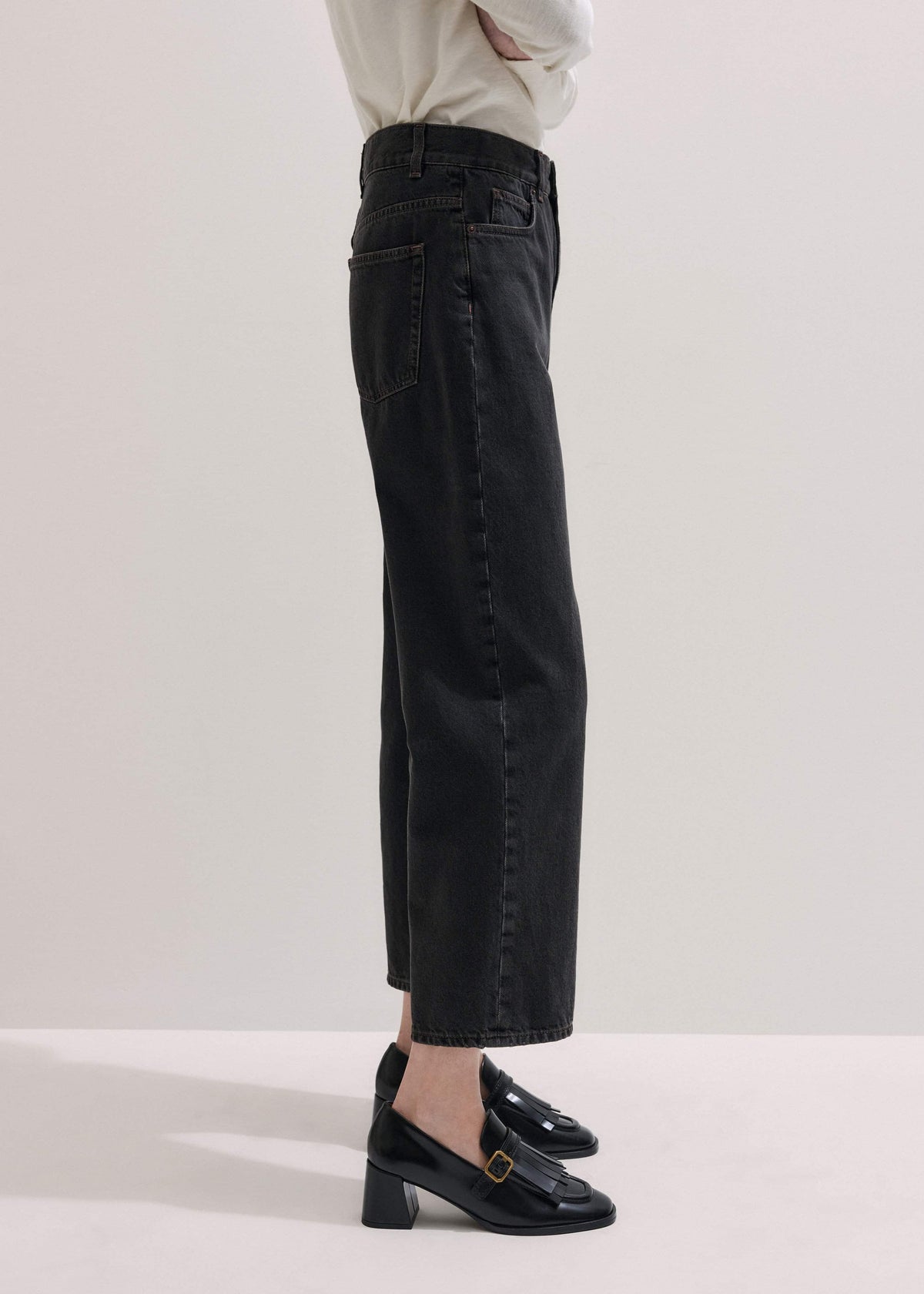 Black Straight Cropped Relaxed Jean | ME+EM Clothing