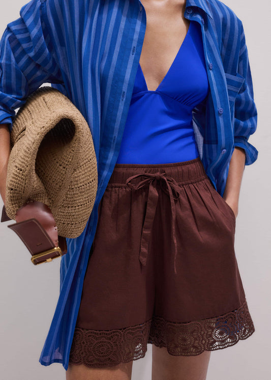 Cinnamon Brown Crochet Trim Short | ME+EM Clothing