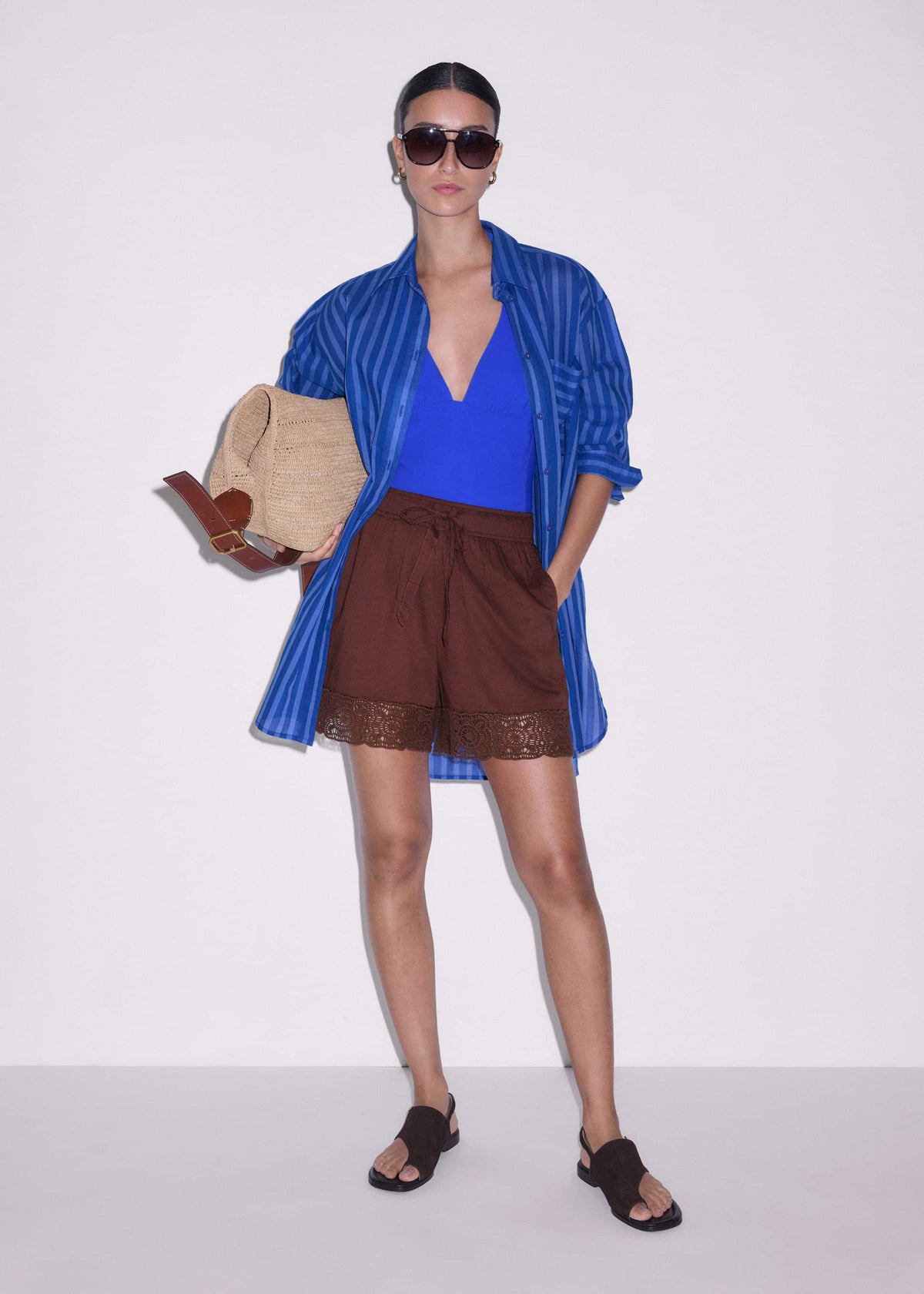 Cinnamon Brown Crochet Trim Short | ME+EM Clothing