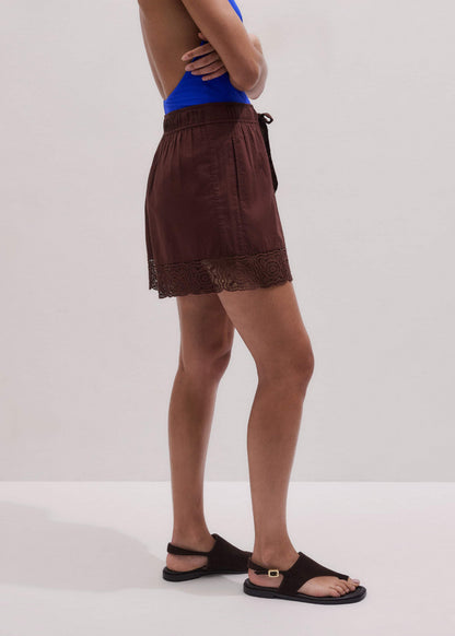 Cinnamon Brown Crochet Trim Short | ME+EM Clothing