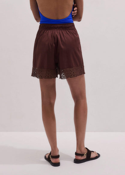 Cinnamon Brown Crochet Trim Short | ME+EM Clothing