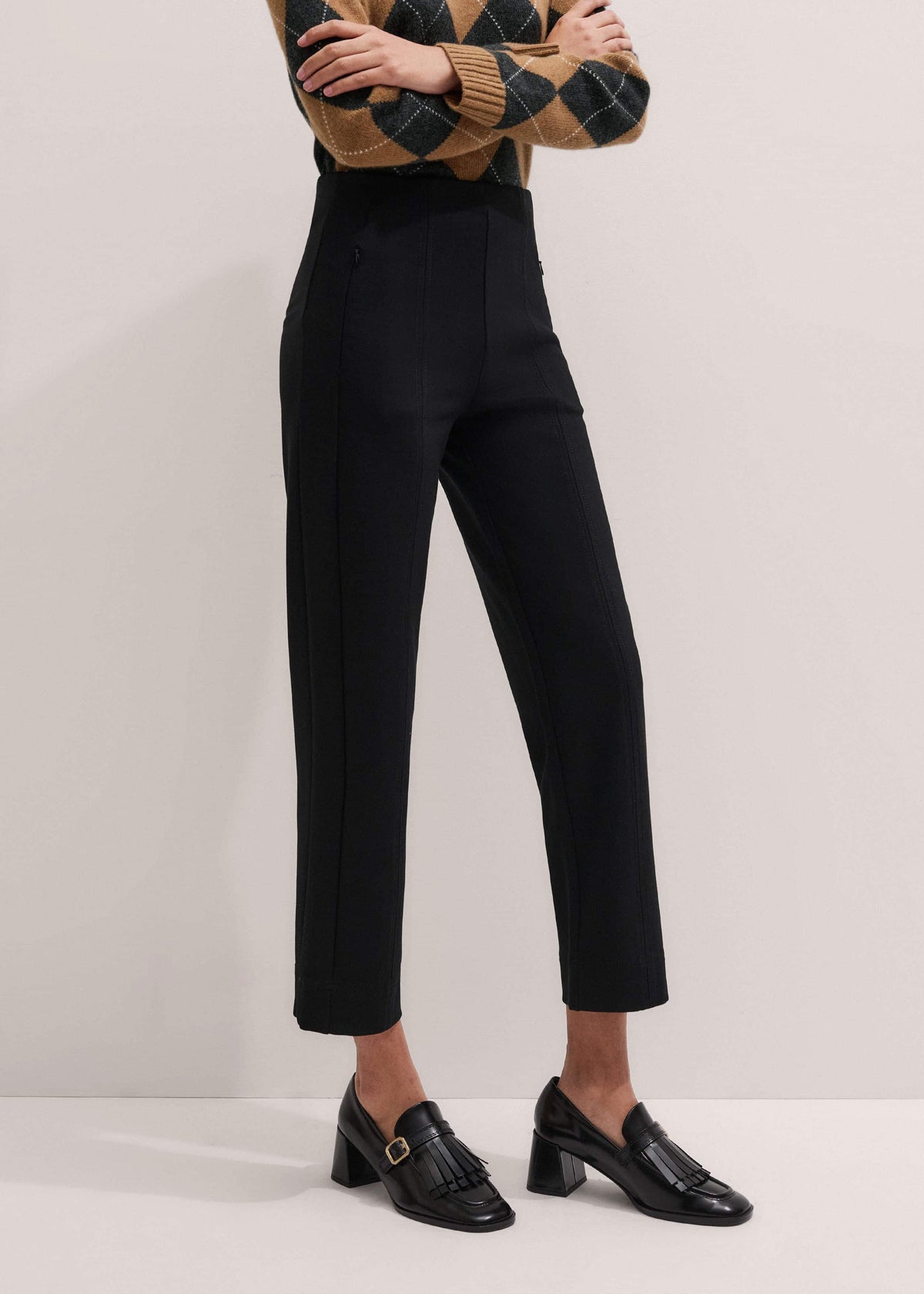 Black Travel Tailoring Pull On Slim Crop Pant | ME+EM Clothing