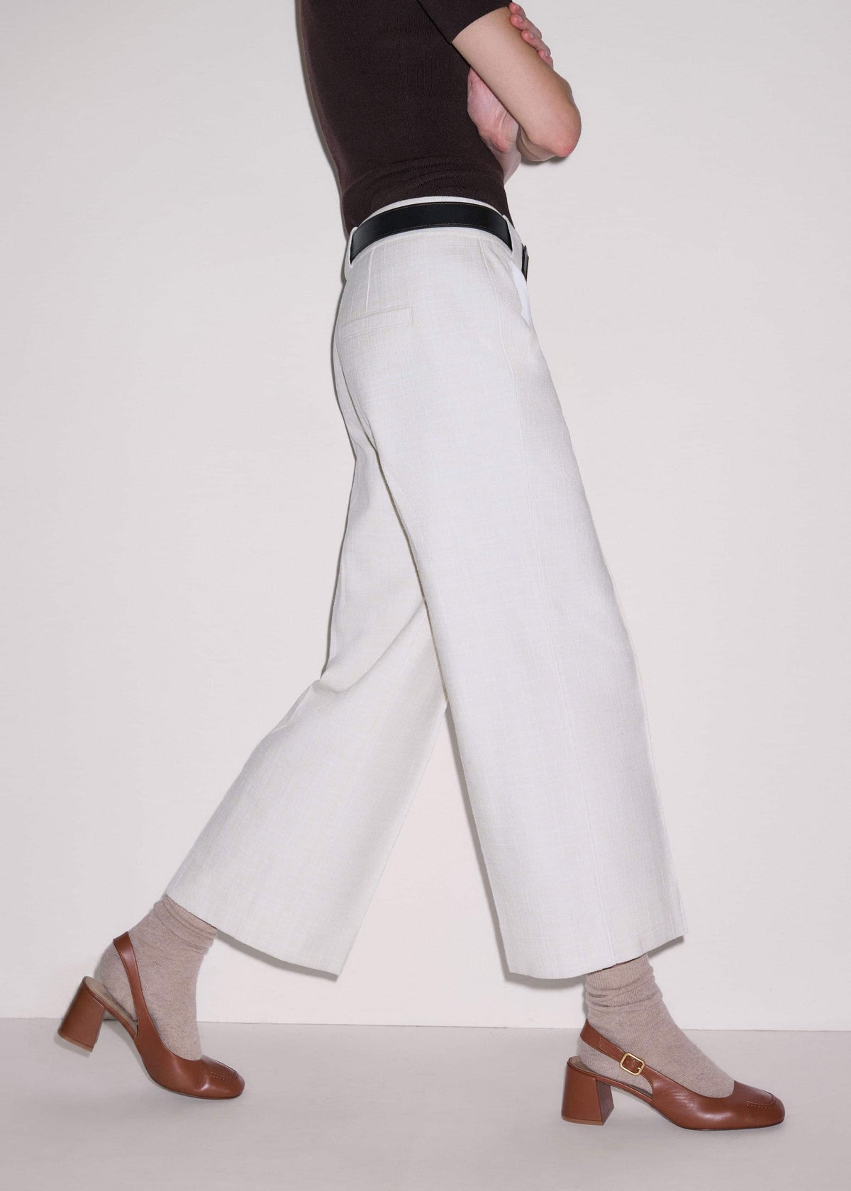 Ivory Textured Straight Crop Pant | ME+EM Clothing
