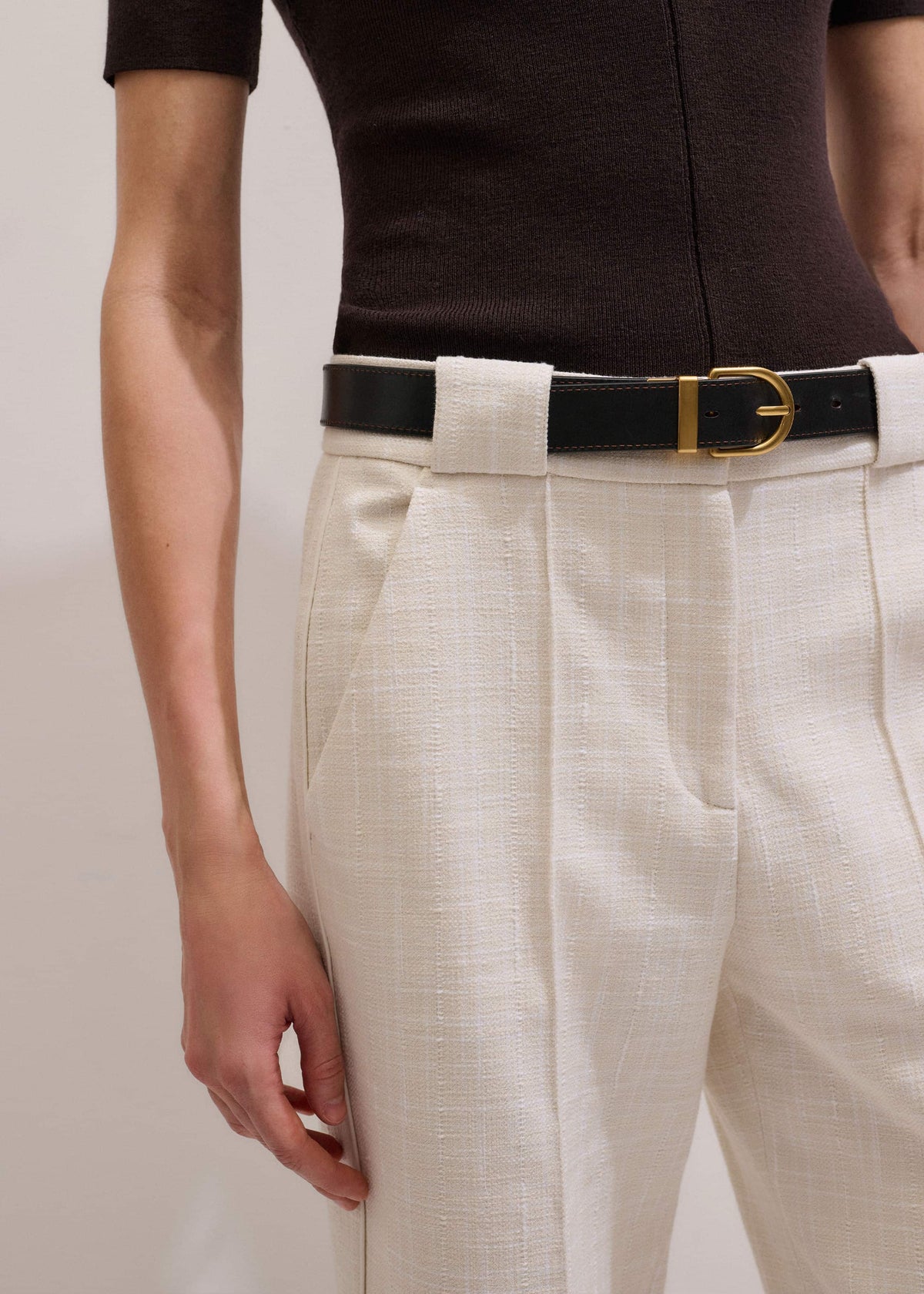 Ivory Textured Straight Crop Pant | ME+EM Clothing