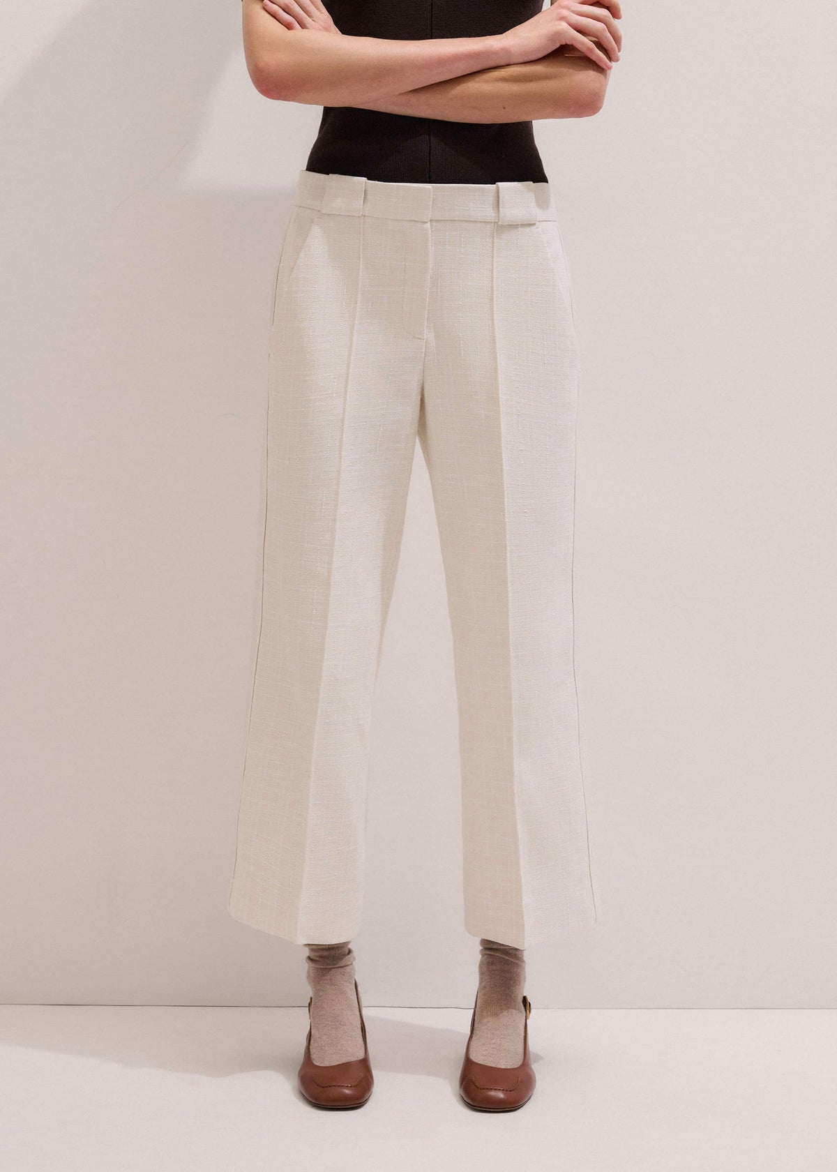 Ivory Textured Straight Crop Pant | ME+EM Clothing