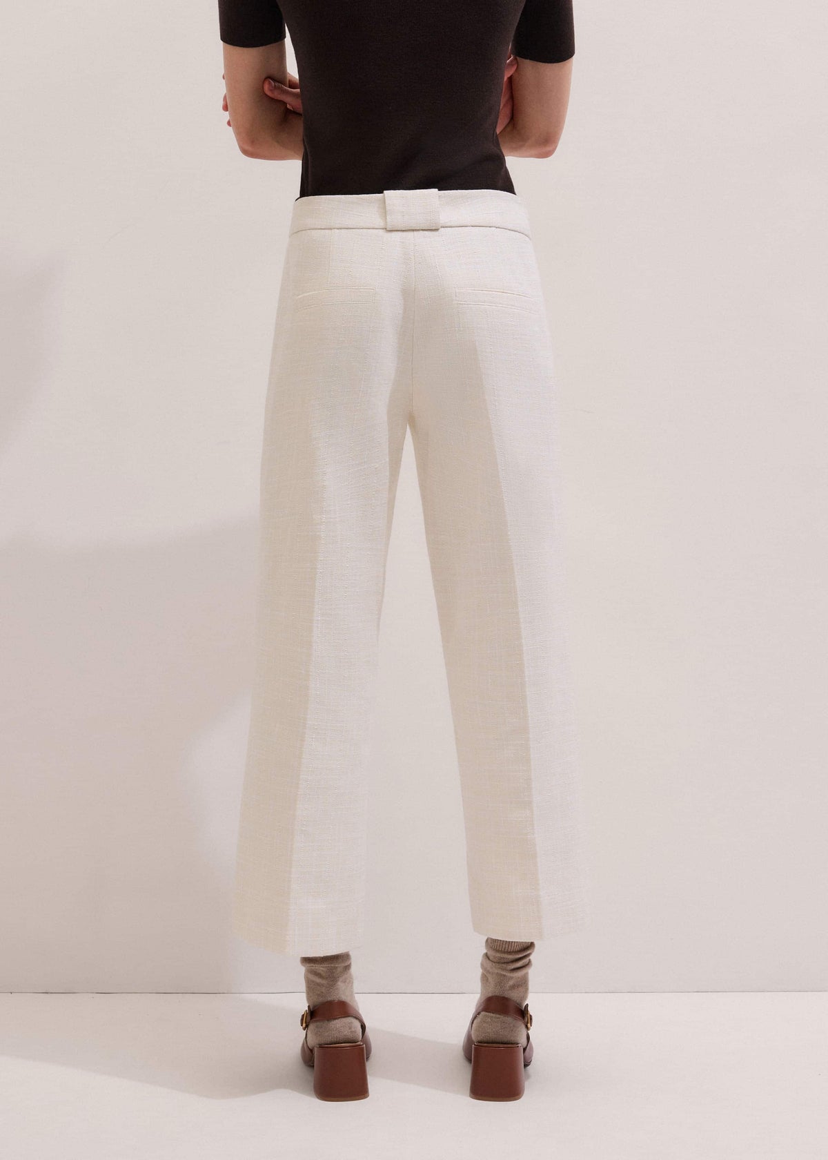 Ivory Textured Straight Crop Pant | ME+EM Clothing