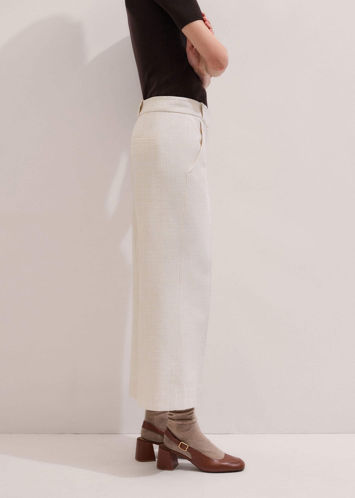 Ivory Textured Straight Crop Pant | ME+EM Clothing