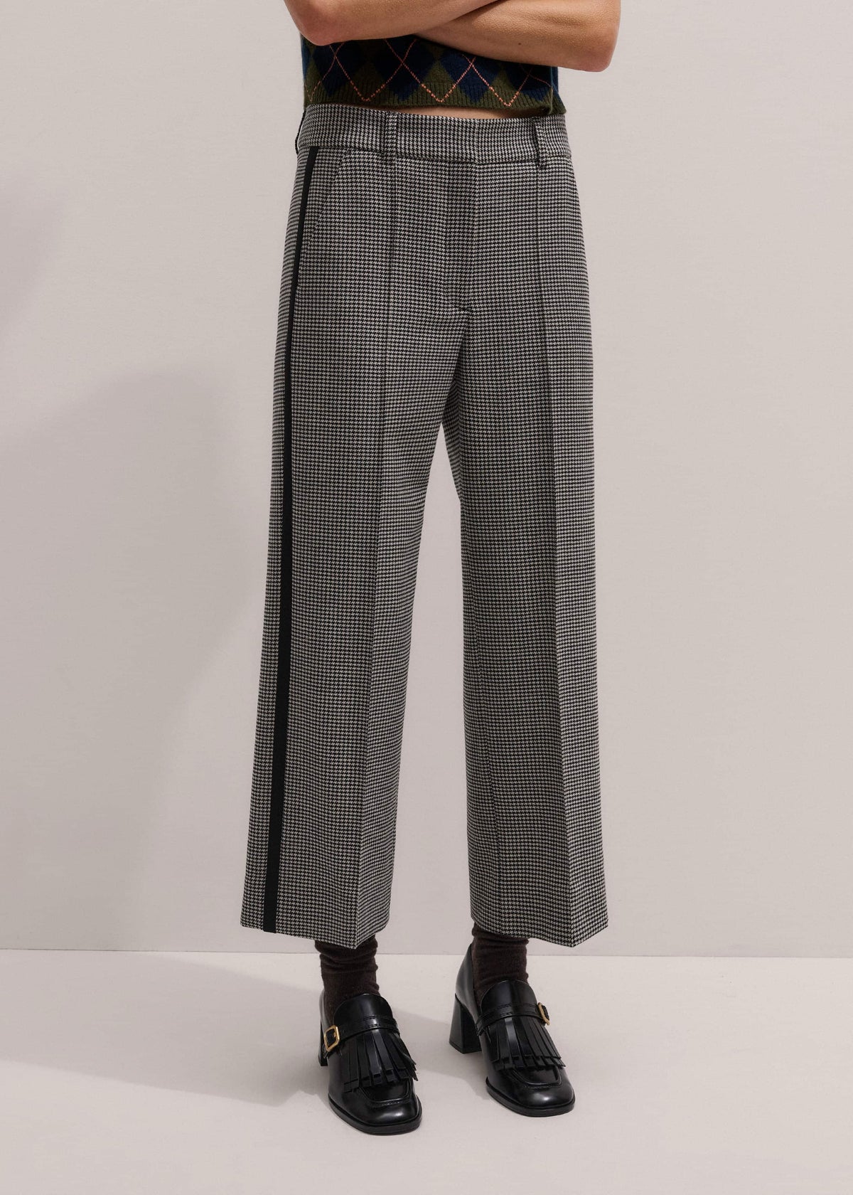 Ivory Houndstooth Straight Crop Trouser | ME+EM Clothing