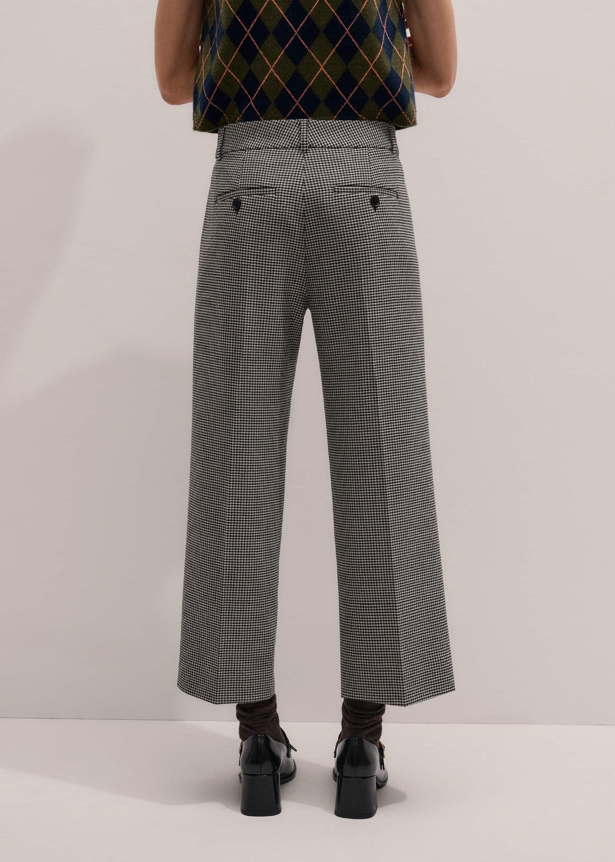 Ivory Houndstooth Straight Crop Trouser | ME+EM Clothing