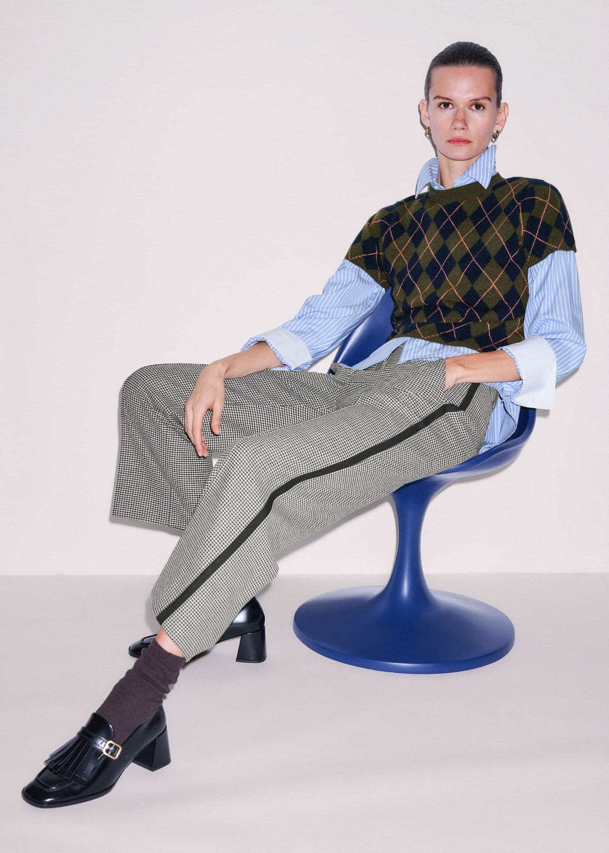 Ivory Houndstooth Straight Crop Trouser | ME+EM Clothing