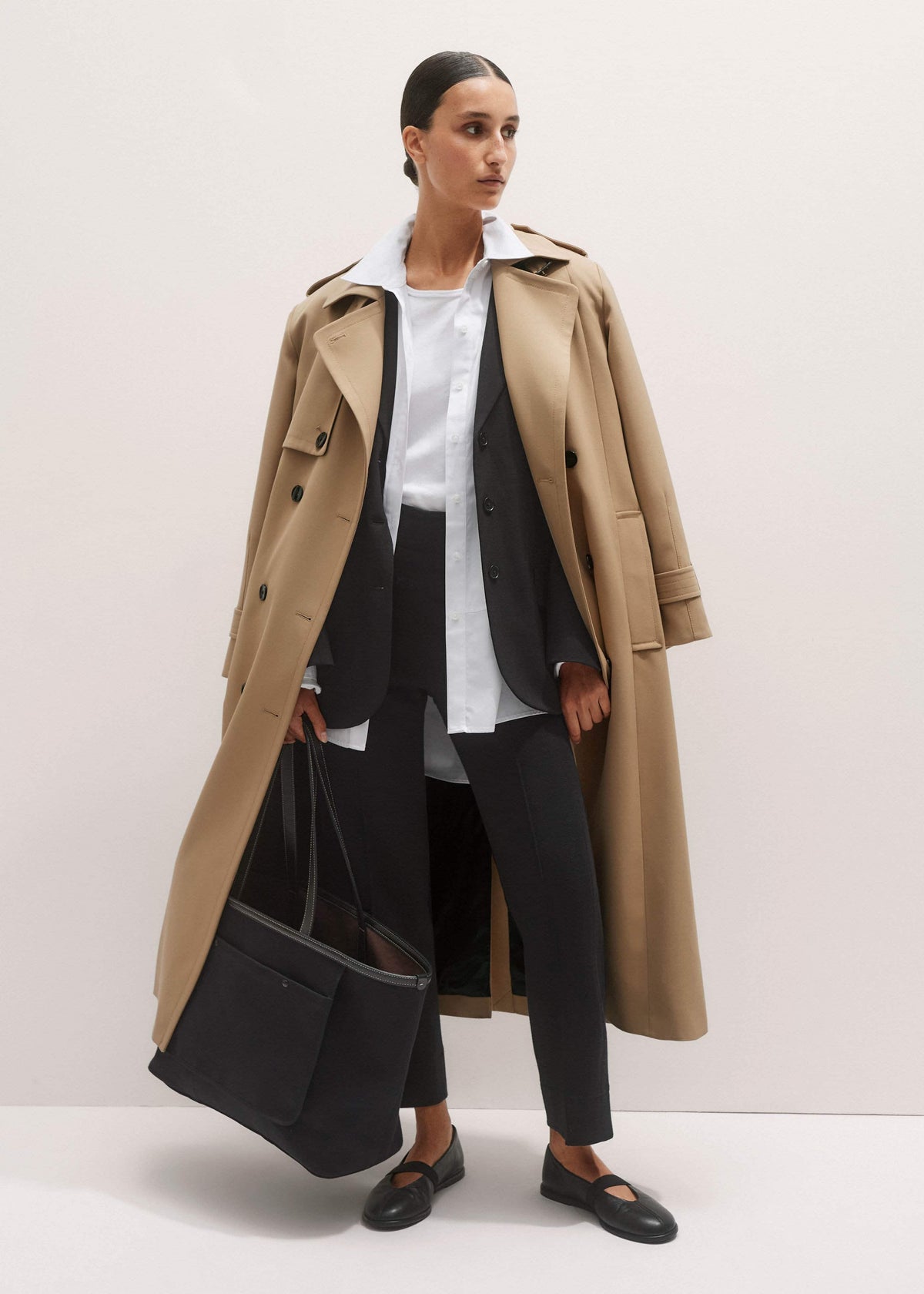 Black Wool-Blend Travel Tailoring Slim Crop Pant | ME+EM Clothing
