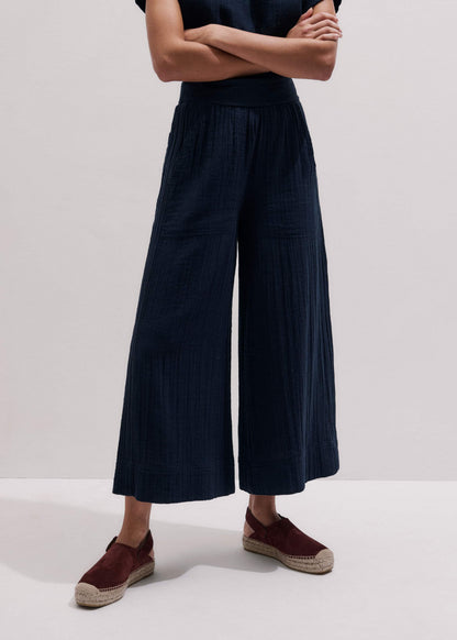 Navy Cheesecloth Cropped Wide-Leg Pant | ME+EM Clothing