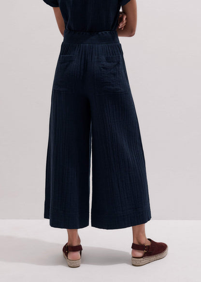 Navy Cheesecloth Cropped Wide-Leg Pant | ME+EM Clothing