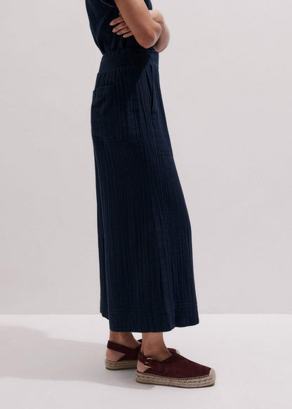 Navy Cheesecloth Cropped Wide-Leg Pant | ME+EM Clothing