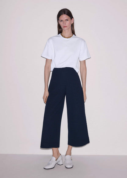 Navy Curling Cross Jacquard Cropped Pant | ME+EM Clothing