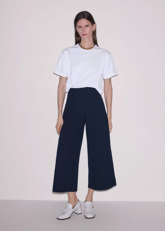 Navy Curling Cross Jacquard Cropped Pant | ME+EM Clothing
