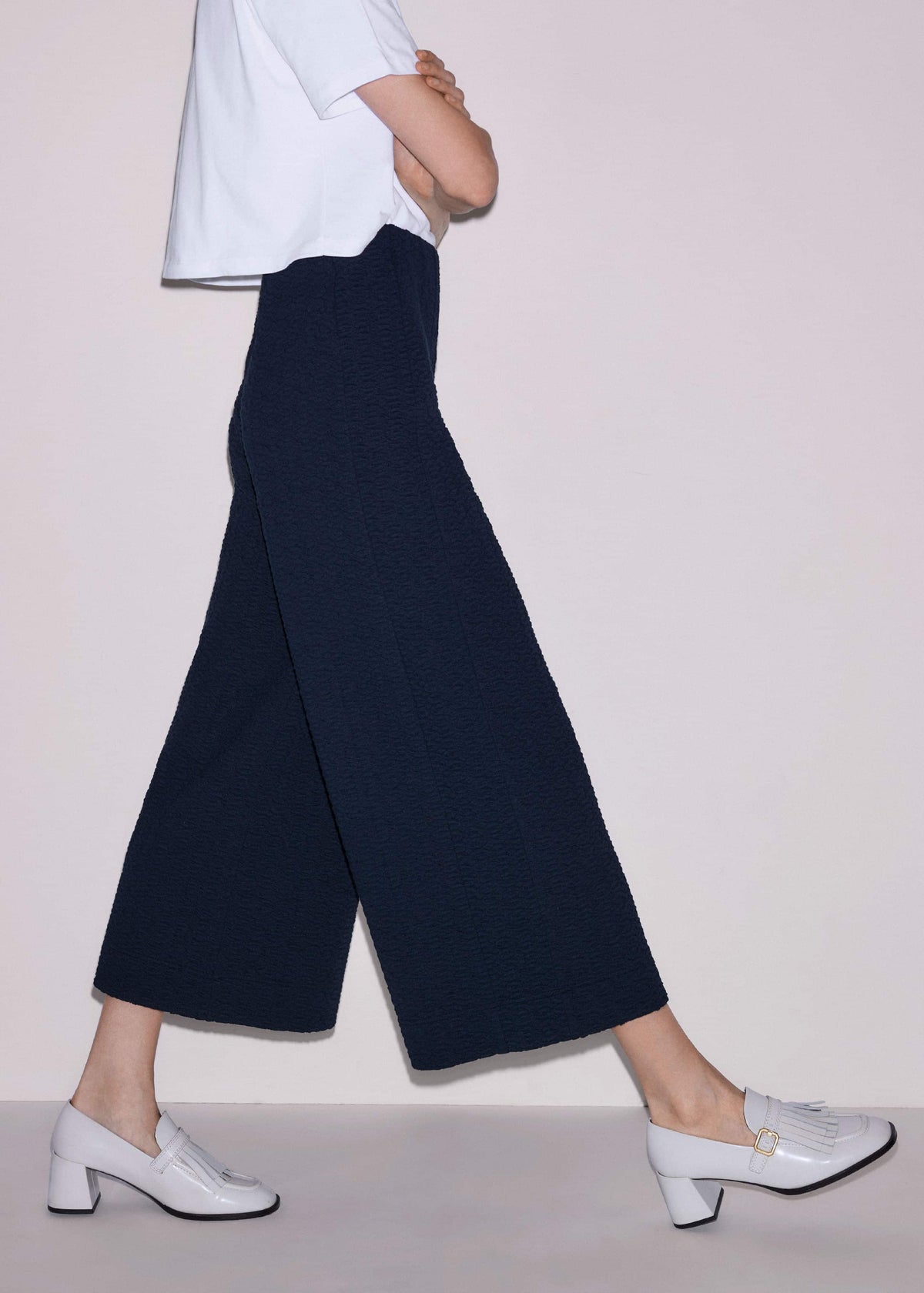 Navy Curling Cross Jacquard Cropped Pant | ME+EM Clothing