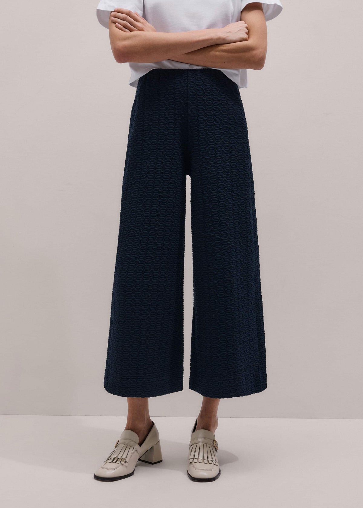 Navy Curling Cross Jacquard Cropped Pant | ME+EM Clothing