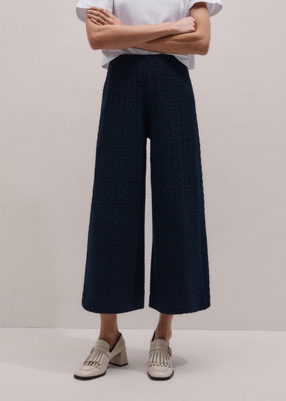 Navy Curling Cross Jacquard Cropped Pant | ME+EM Clothing