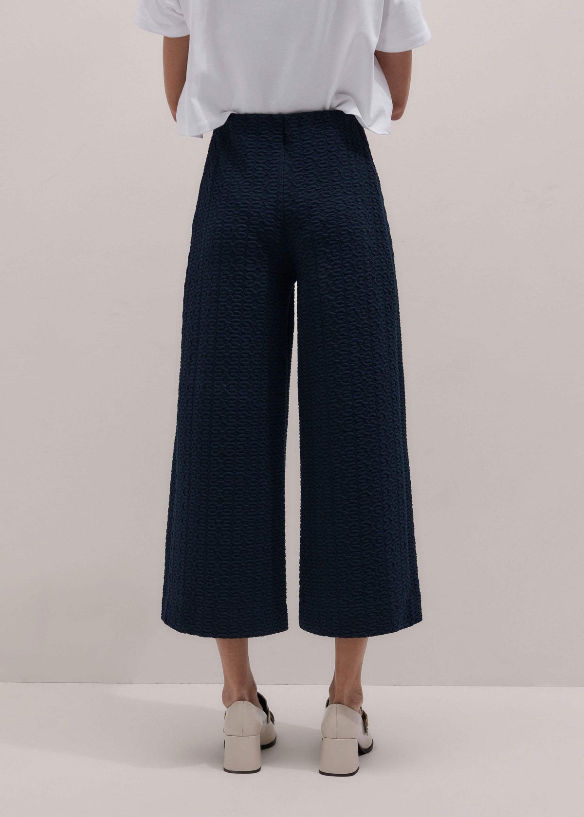 Navy Curling Cross Jacquard Cropped Pant | ME+EM Clothing
