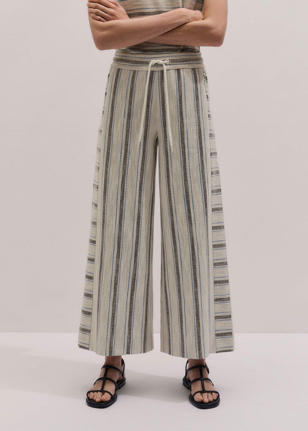 Cream Stripe Crop Track Pant | ME+EM Clothing