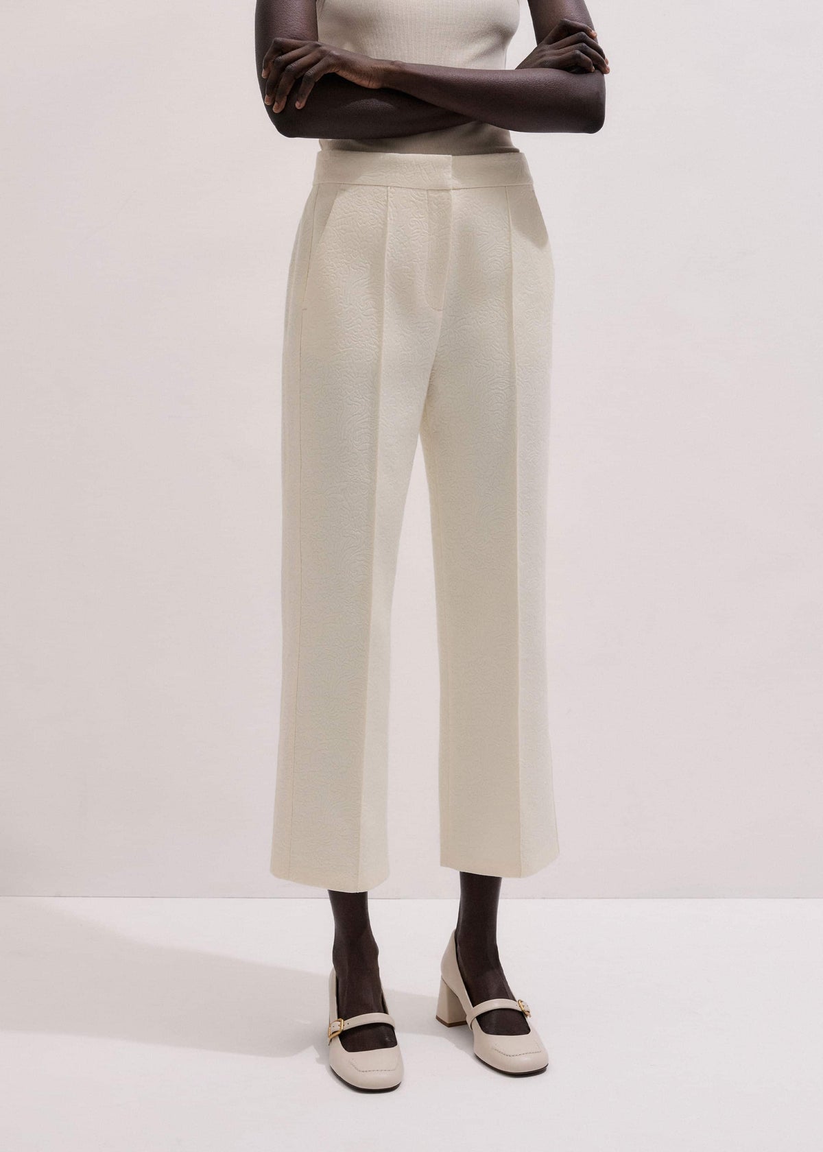 Ivory Luxe Jacquard Straight Crop Pant | ME+EM Clothing