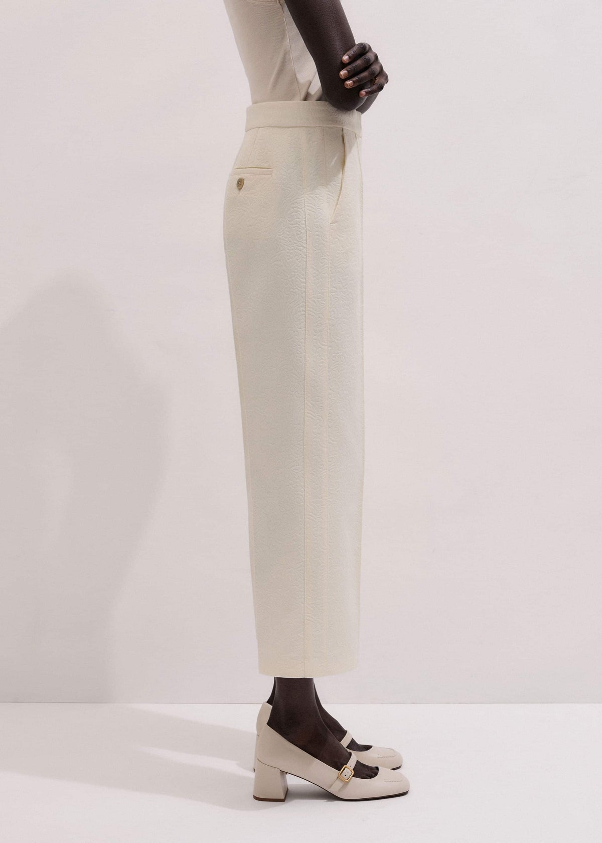 Ivory Luxe Jacquard Straight Crop Pant | ME+EM Clothing