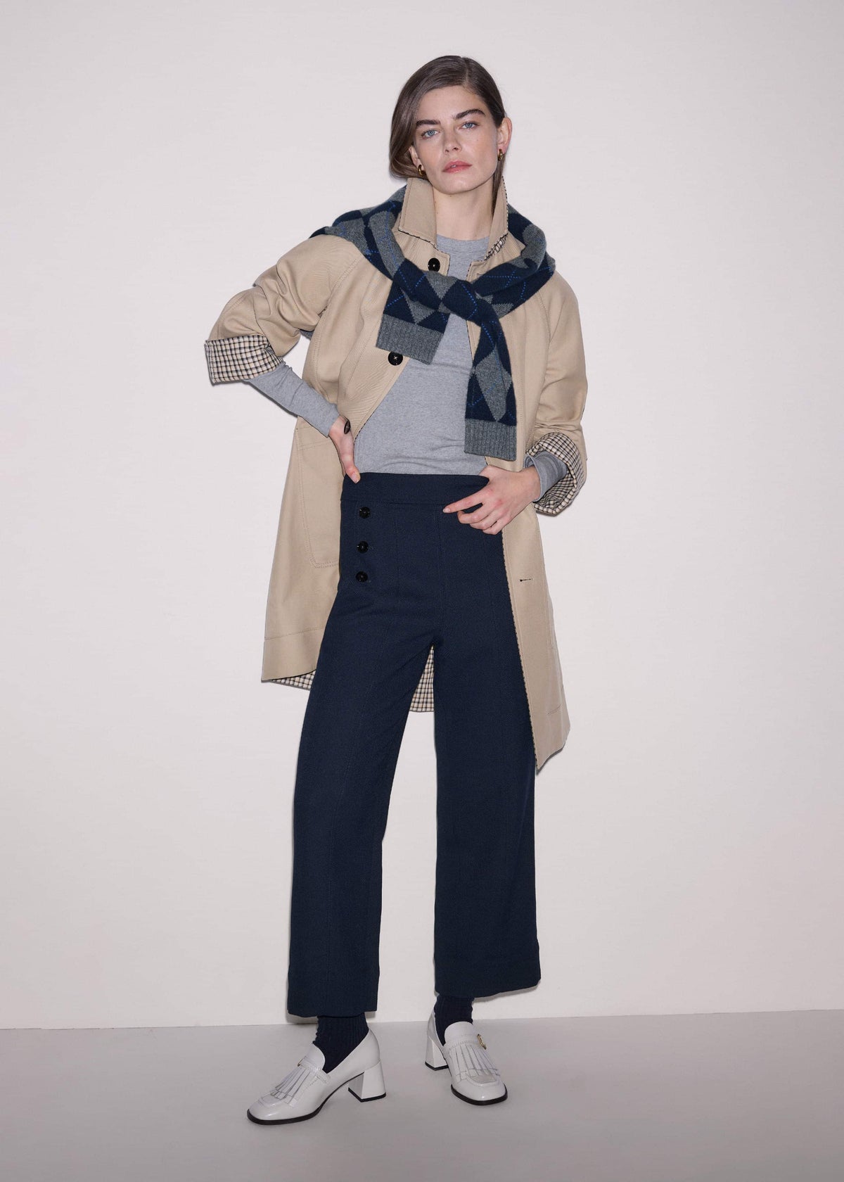 Navy Button Front Straight Crop Pant | ME+EM Clothing