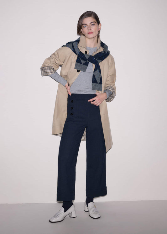 Navy Button Front Straight Crop Pant | ME+EM Clothing