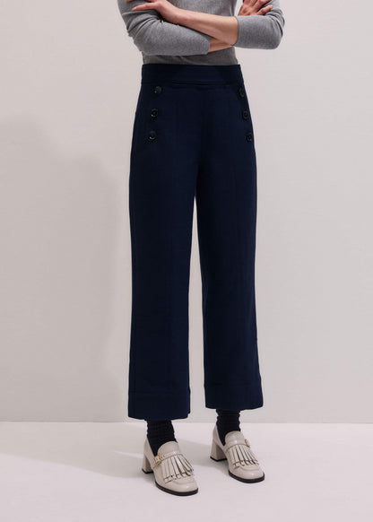 Navy Button Front Straight Crop Pant | ME+EM Clothing