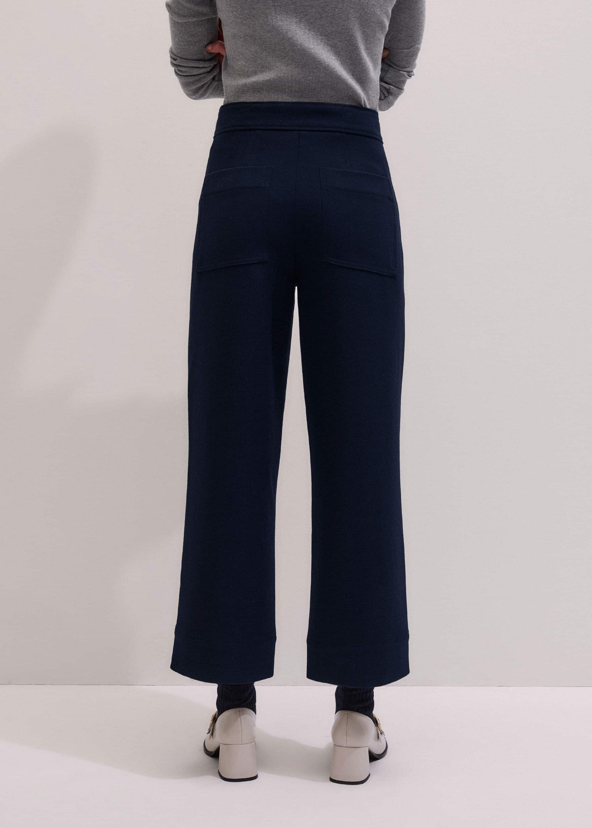 Navy Button Front Straight Crop Pant | ME+EM Clothing